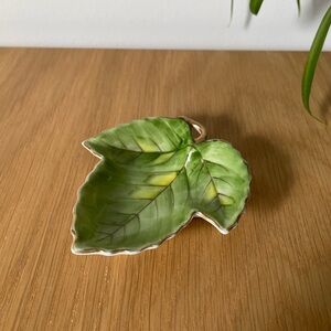 Vintage Japanese Small Porcelain Leaf Trinket Ring Dish